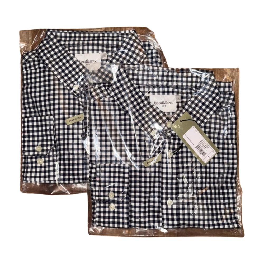 2 Goodfellow & Co Men’s Adaptive Button-Down Shirts | Navy/White | Size L | NWT